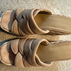 Vince Tan Suede Braided Slide Mules